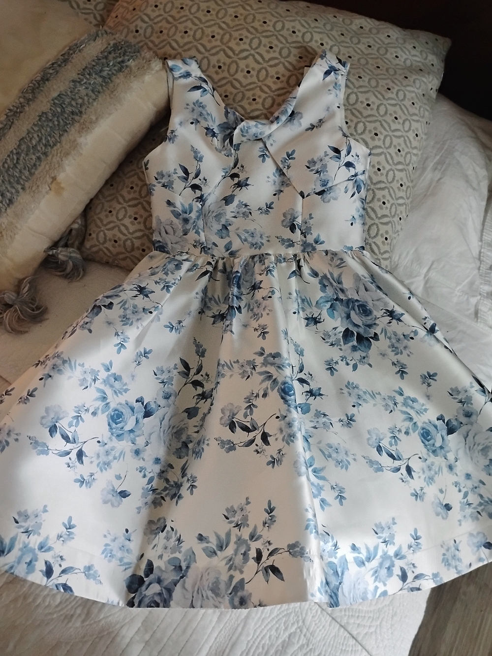 Bonnie Jean White Dress with Blue Floral Print